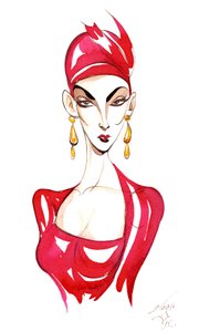 Model in a red costume